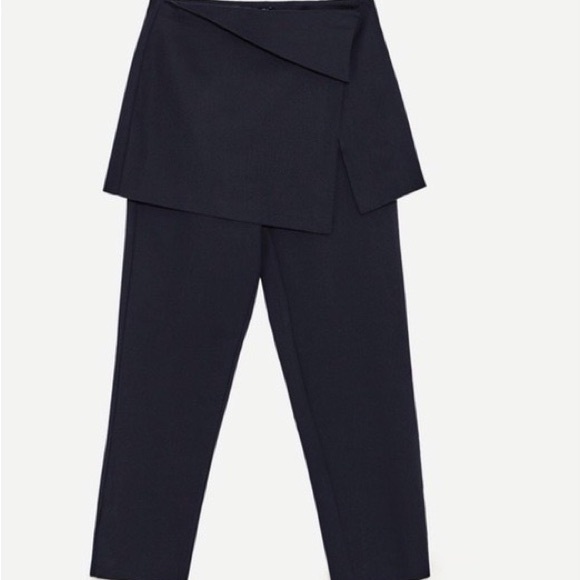 Zara Trafauluc Navy Wrap Skirted Cropped Trousers NWT - Picture 3 of 6